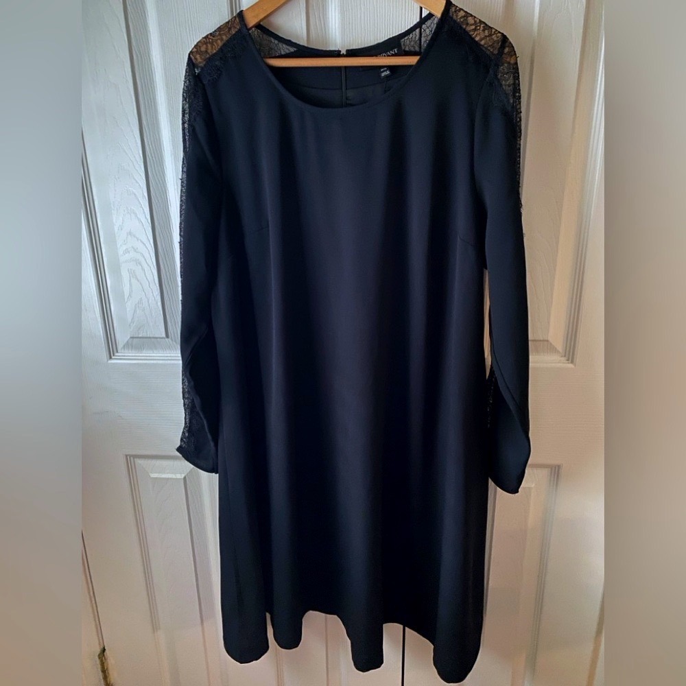 🆕 LANE BRYANT Black Lace Trim Witchy Whimsigoth Long Sleeve Shift‎ Dress 14/16